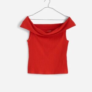 Madewell Ribbed Off The Shoulder Top in Rouge - Size Small S